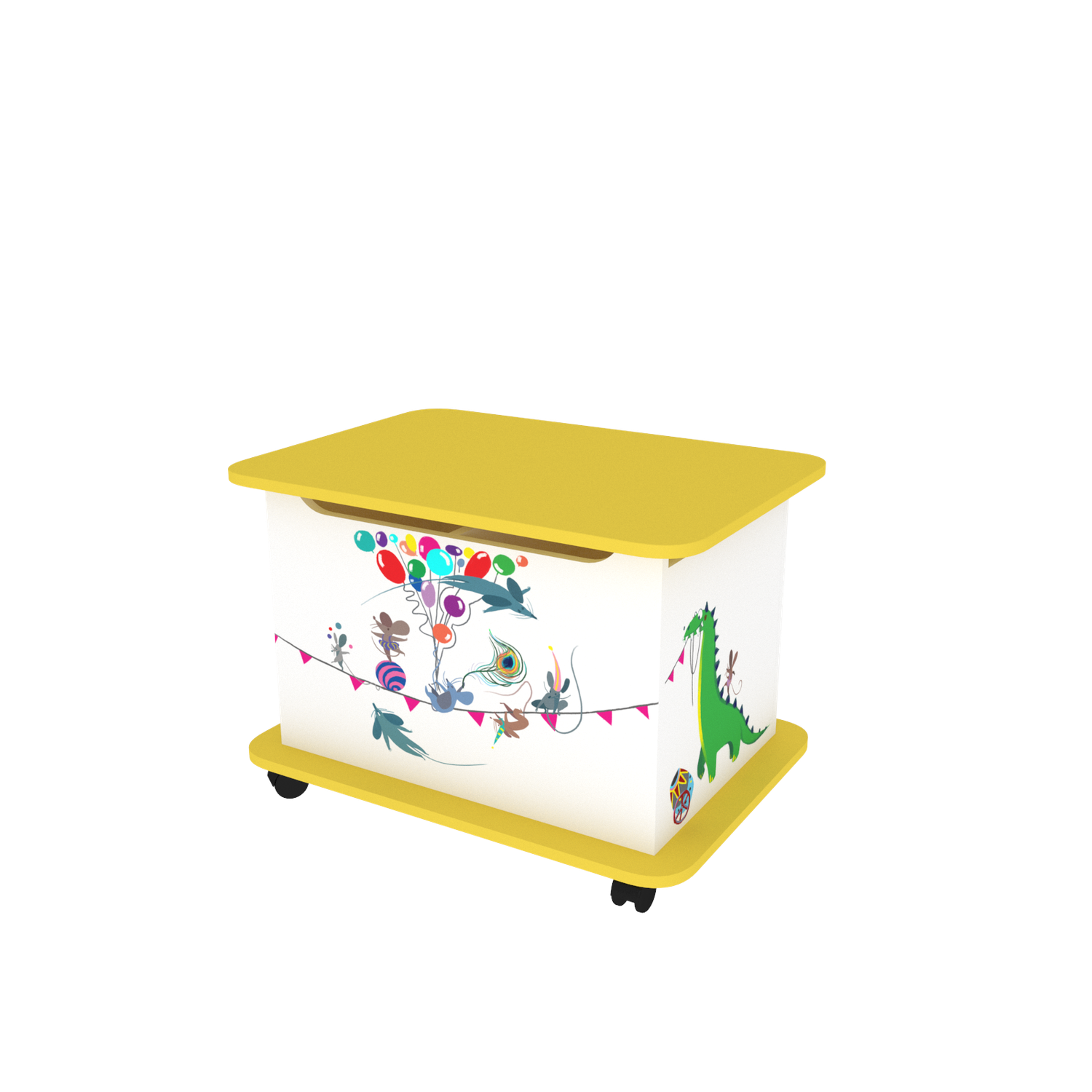 Тумба Тутси для игрушек белый шагрень желтый с рисунком откидная крышка - фото 1
