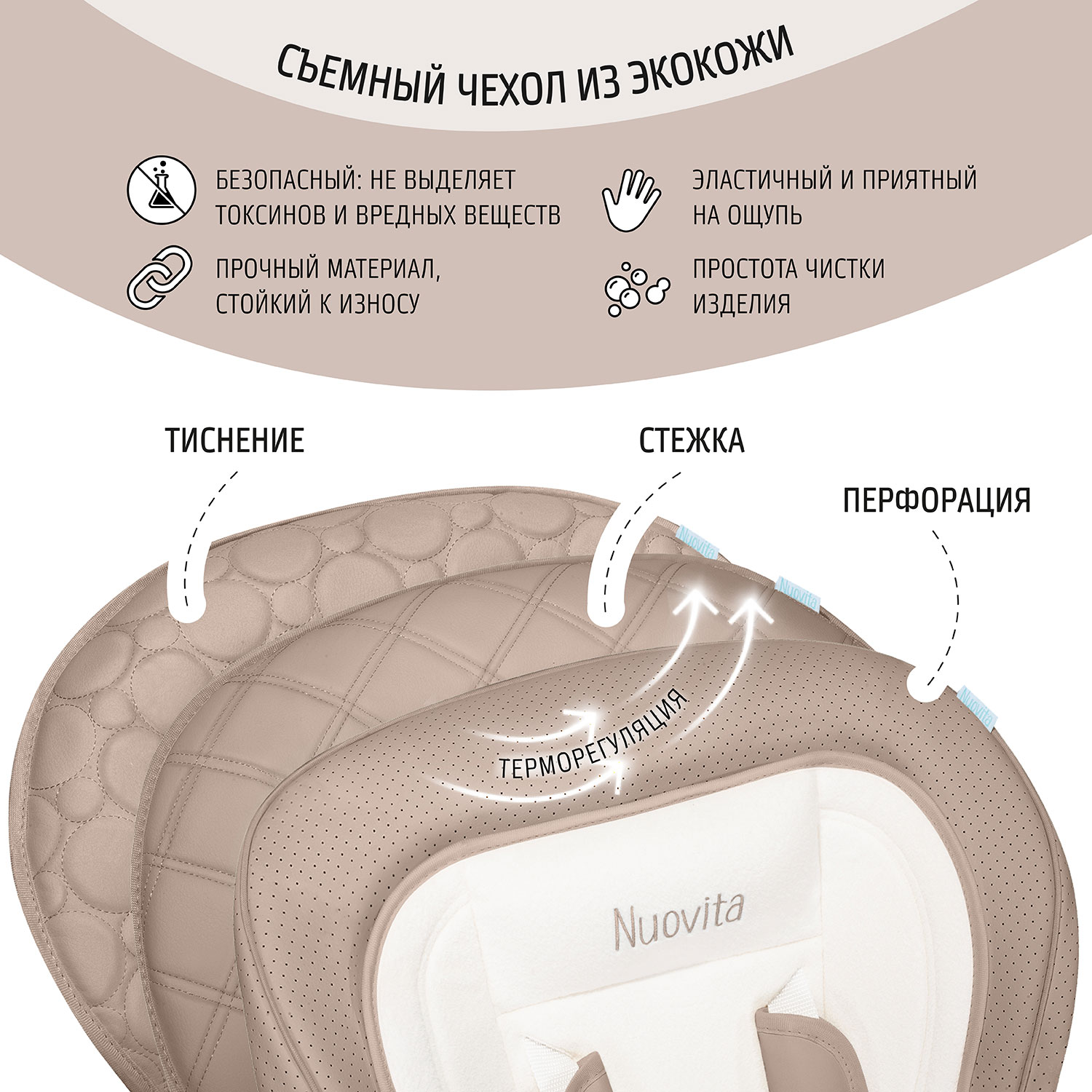 Стул-шезлонг для кормления Nuovita Tutela с перфорацией Кофе с молоком - фото 8