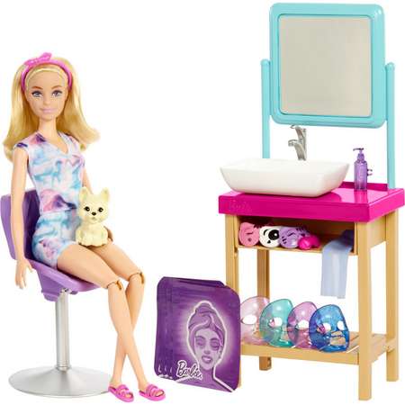 Набор игровой Barbie Cпа-салон с куклой и масками для лица HCM82