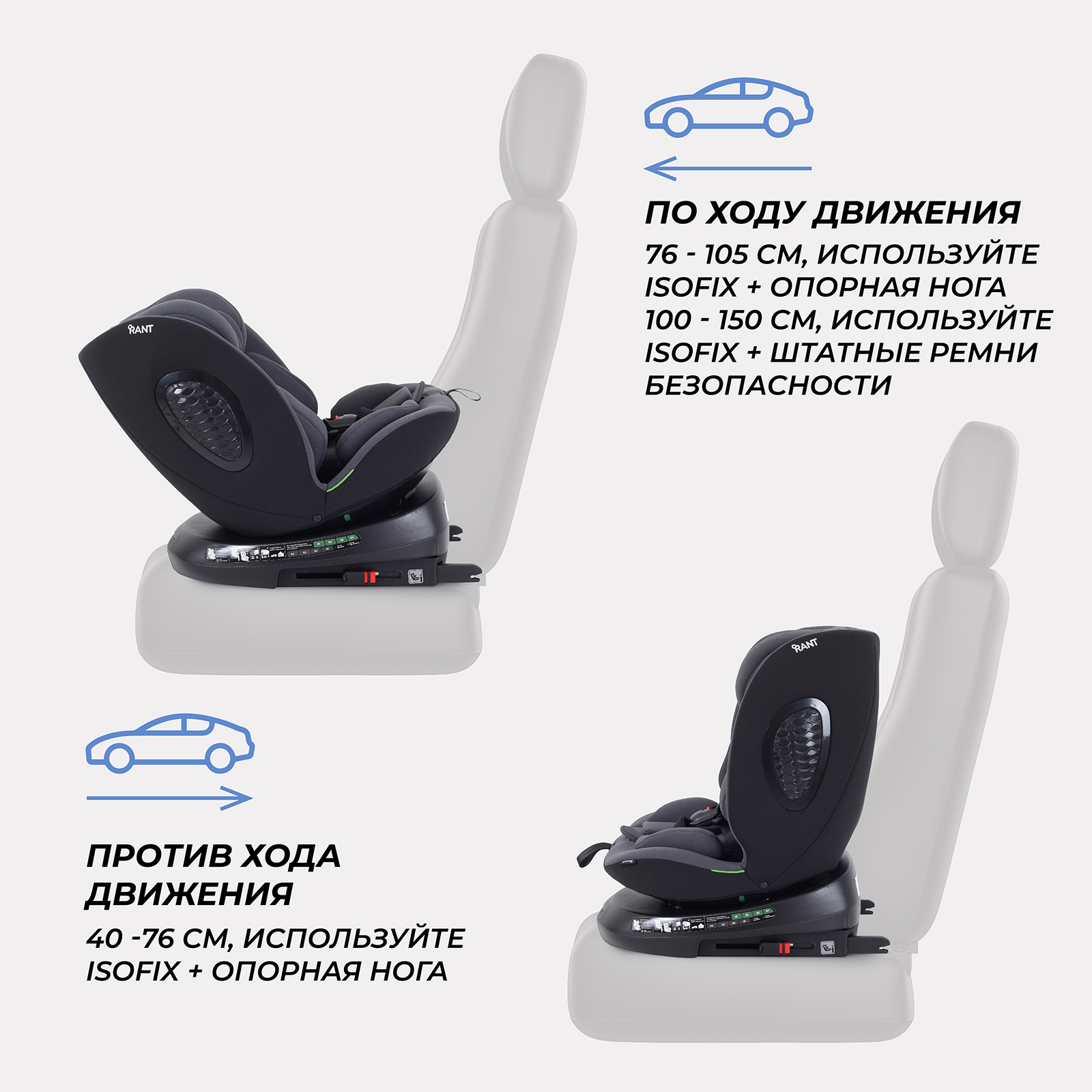 Автокресло Rant AY819 Helix isofix Grey 40-150см - фото 4