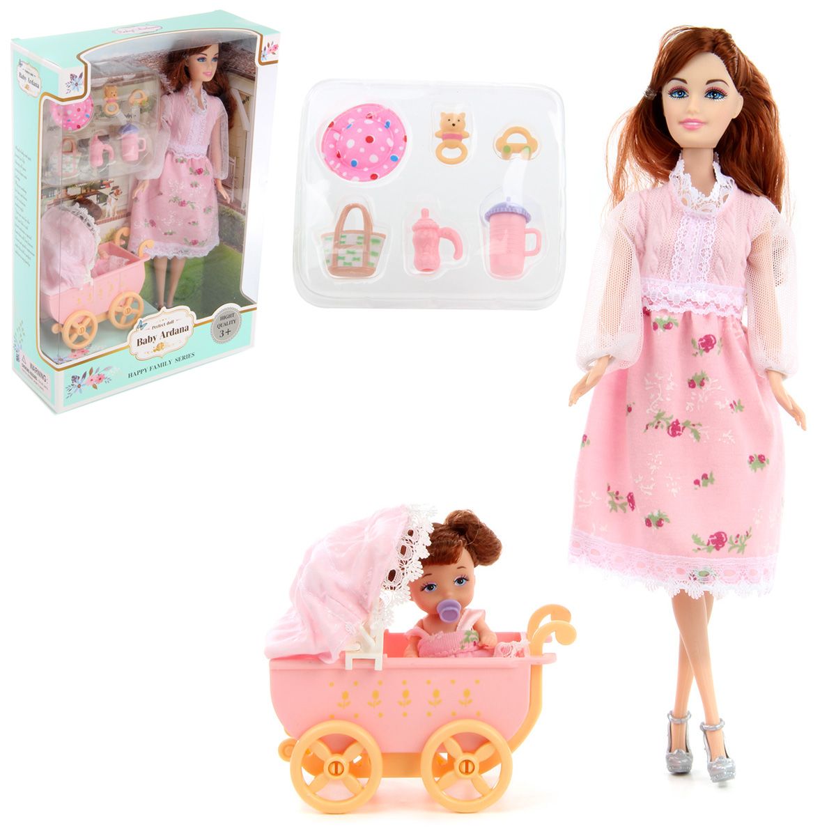 Кукла модель Барби Veld Co с ребенком и коляской 117891 - фото 1