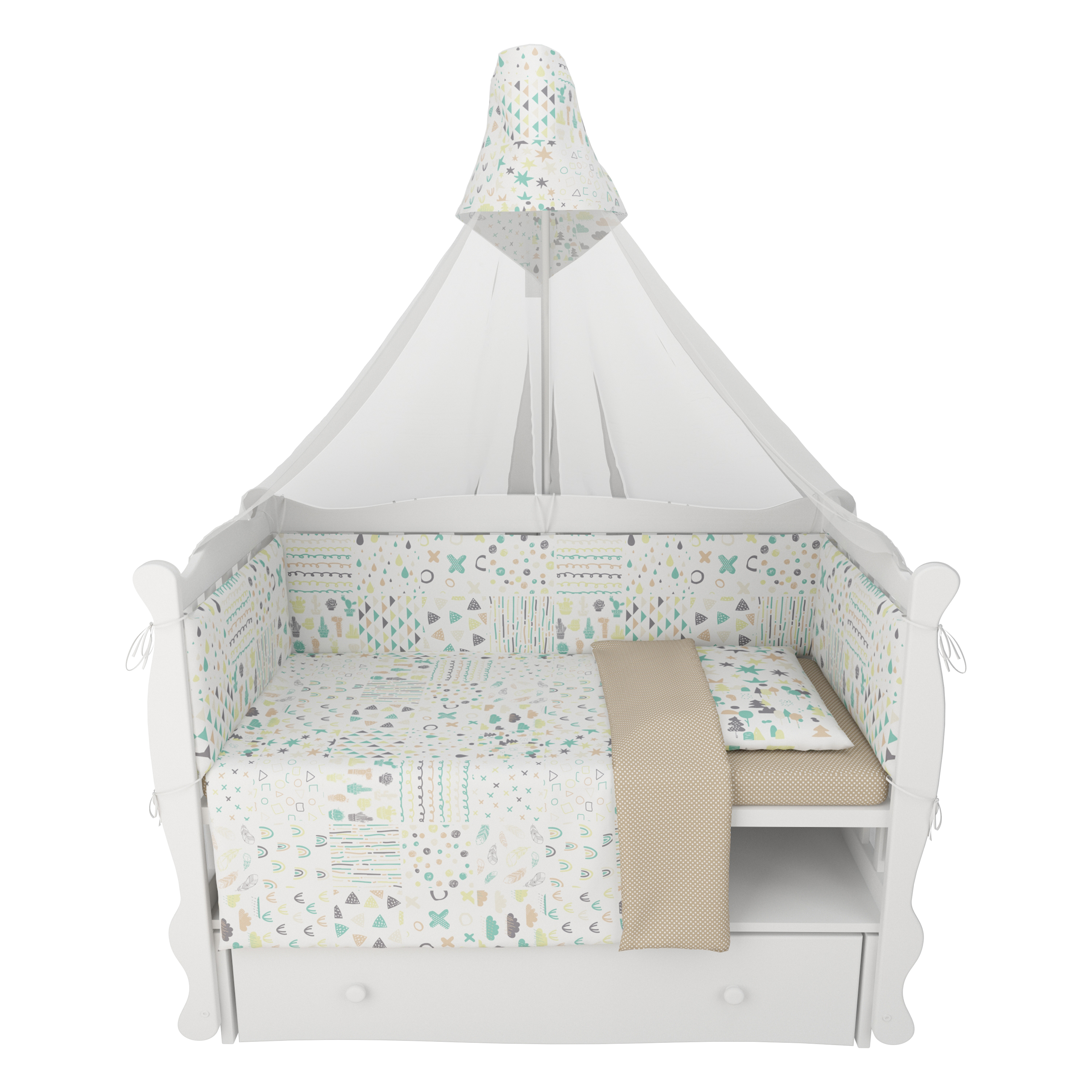 Борт в кроватку Amarobaby Абстракция 4элемента Белый-Коричневый - фото 9