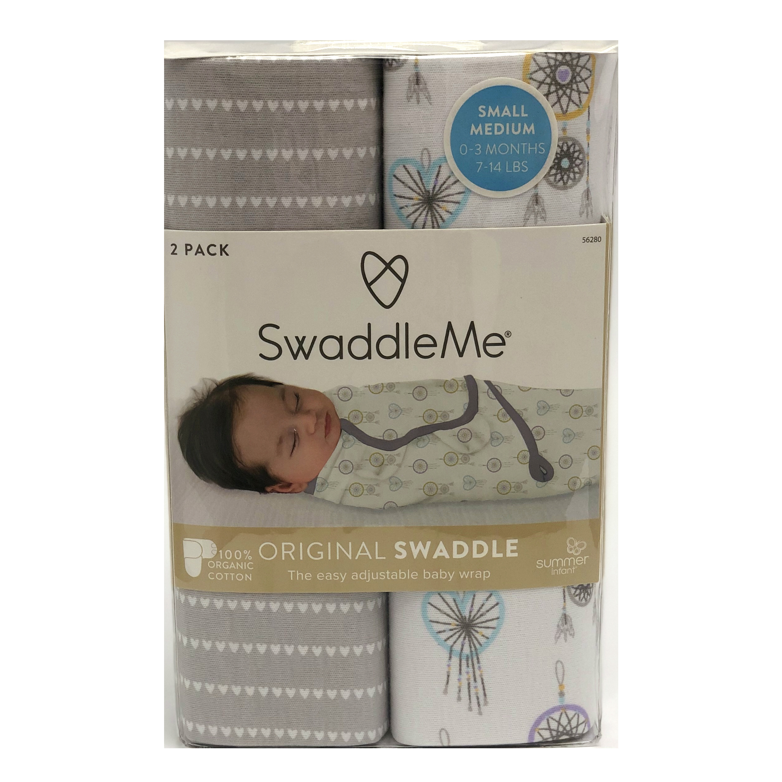 Конверт Summer Infant SwaddleMe Organic Ловец Снов на липучке S/M 2шт Сиреневый-Серый - фото 2