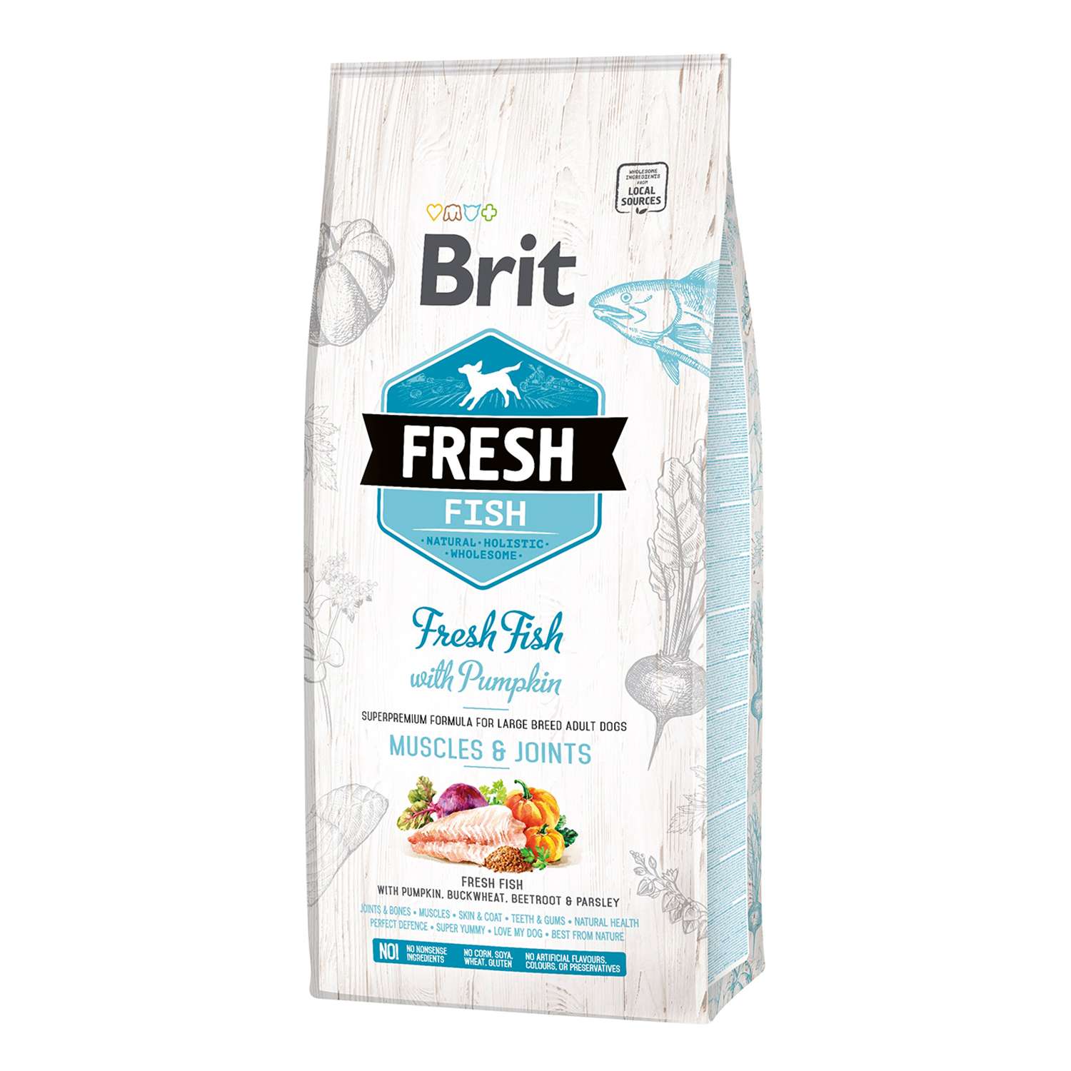 Корм для собак Brit Fresh 12кг для крупных пород рыба и тыква - фото 1