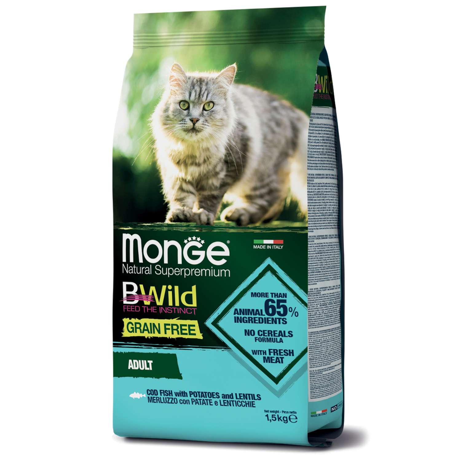 Корм для кошек MONGE BWild Grain free из трески картофеля и чечевицы 1.5кг - фото 2