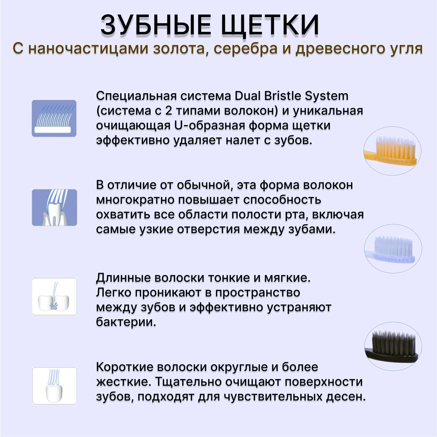 Набор зубных щеток DENTAL CARE мягких для детей от 3 до 8 лет и взрослых с древесным углем 4 шт - фото 3