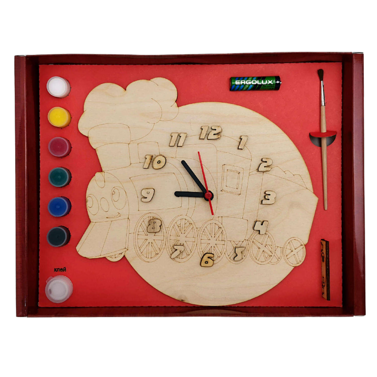 Набор для творчества Нескучные игры Часы с циферблатом Чудо-поезд с красками - фото 1