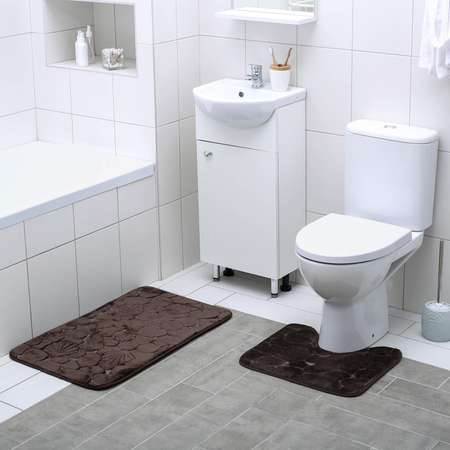 Набор ковриков Доляна для ванной и туалета «Галька ракушки» 2 шт: 40×50 50×80 см