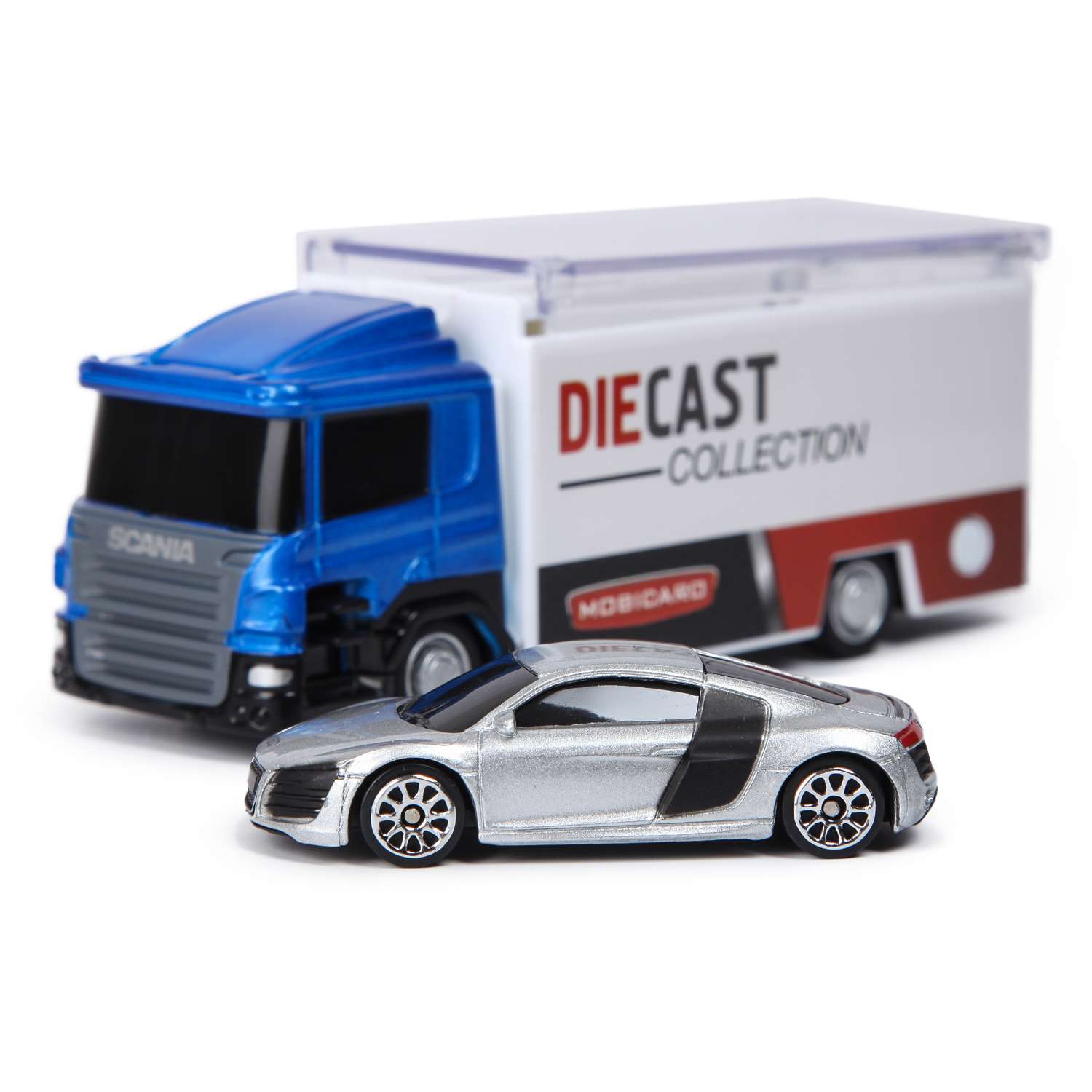 Набор Mobicaro 1:64 Scania Launcher с машинкой Audi R8 144302S(A) - фото 5