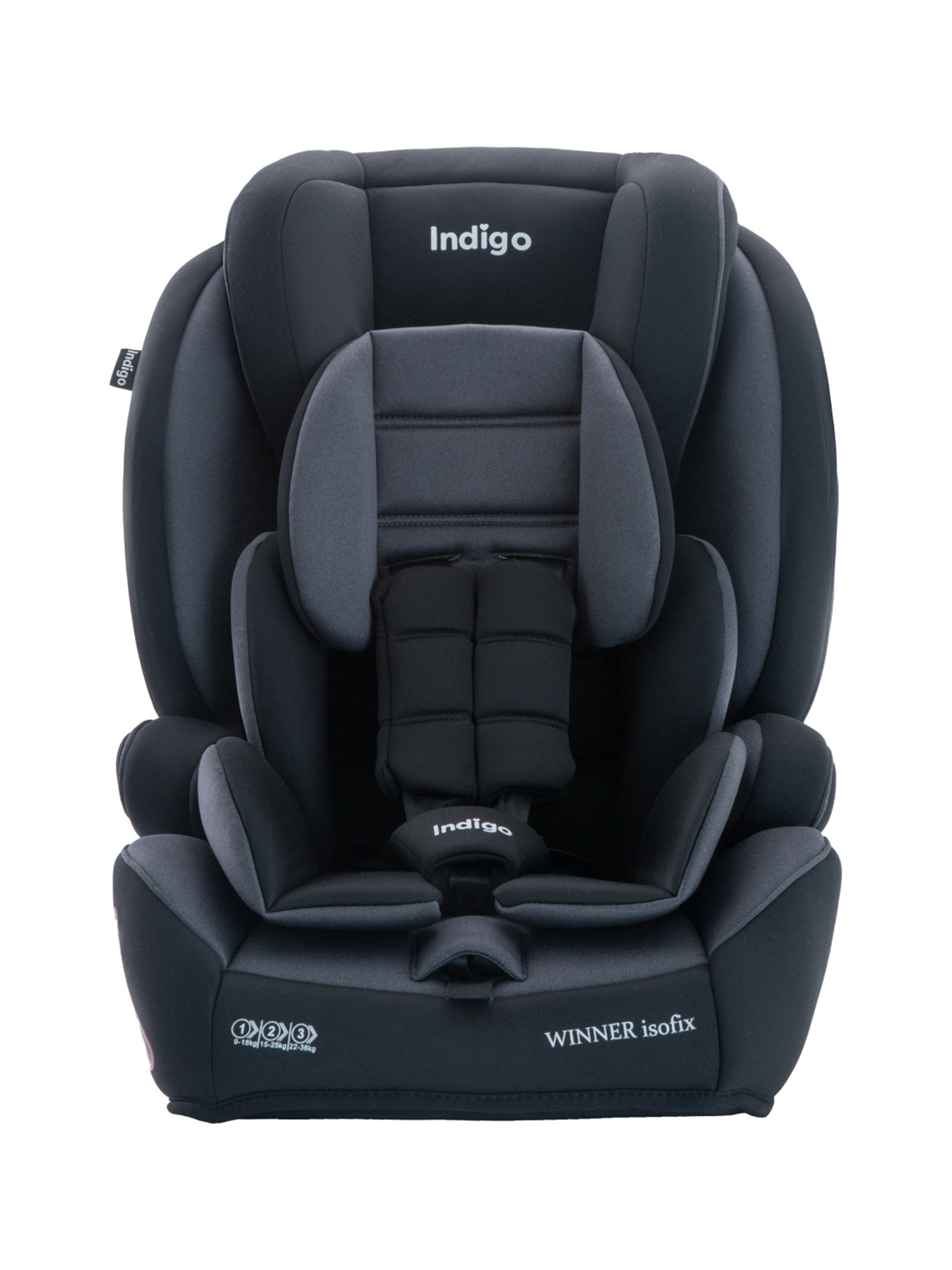 Автокресло бустер детское Indigo Winner isofix 9-36 кг группа 1/2/3 черный серый - фото 10