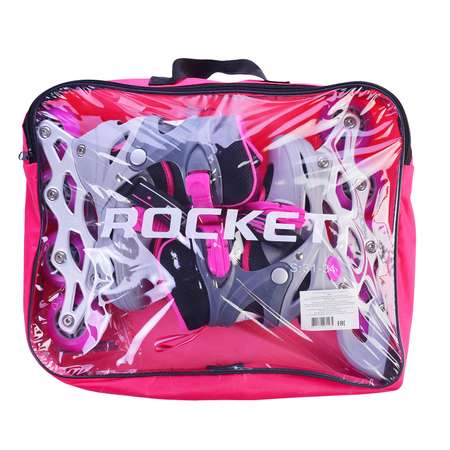 Ролики ROCKET Роликовые коньки раздвижные PU колёса со светом размер 28-31 розовые в сумке