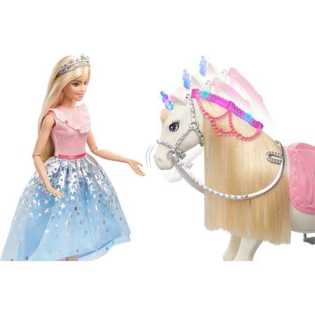 Кукла Barbie Семья Приключения принцессы в синей пачке на лошади GML79
