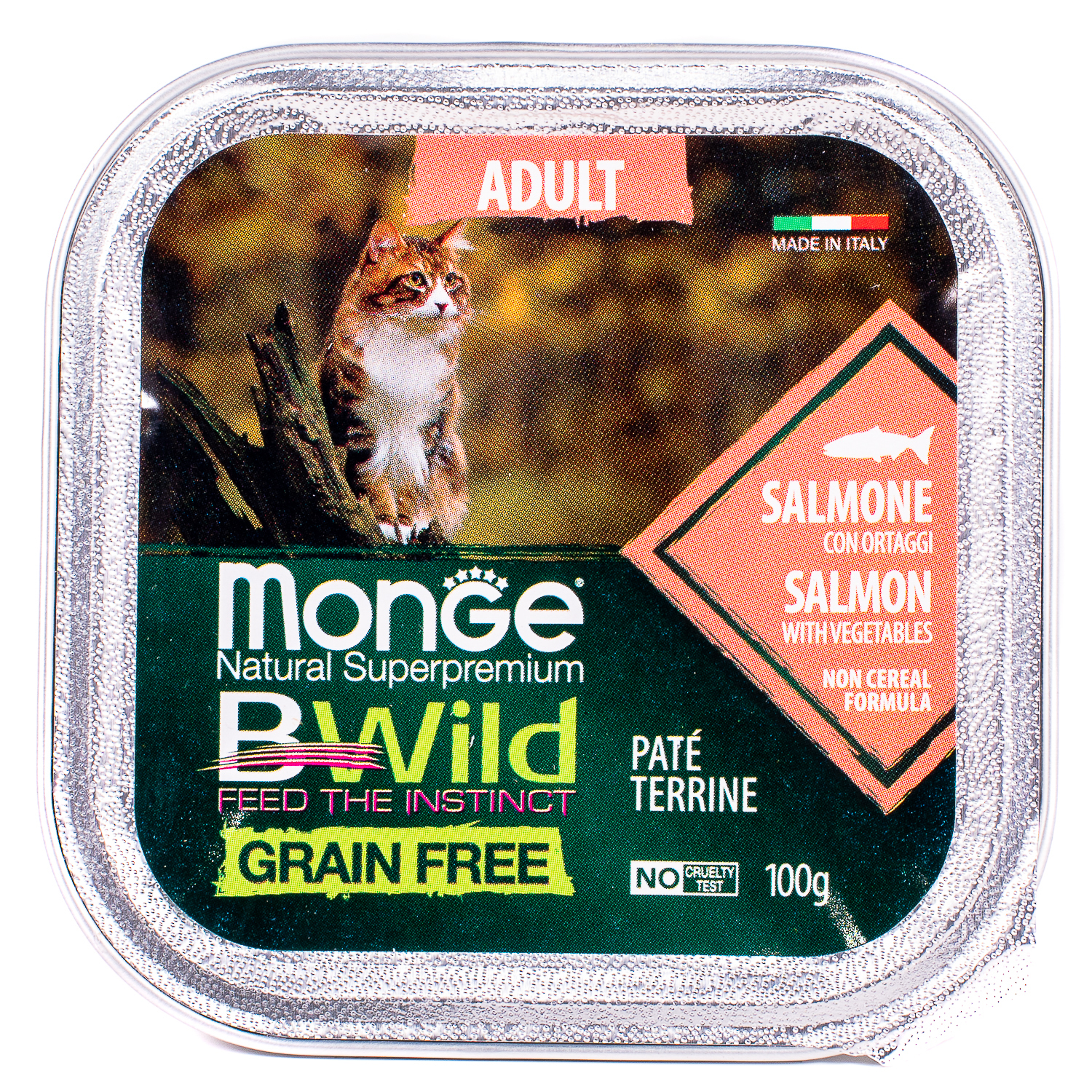 Корм для кошек MONGE BWild Grain free из лосося с овощами консервированный 100г - фото 2