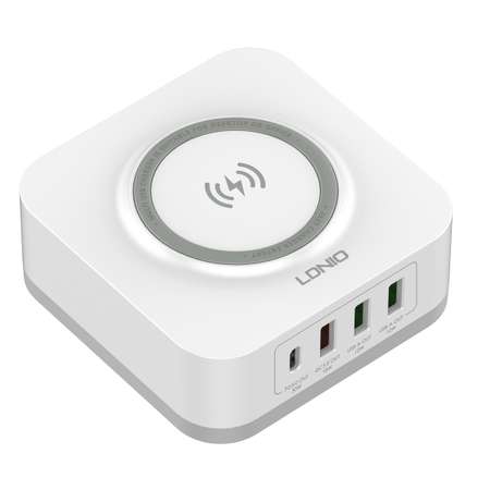 Зарядная станция LDNIO AW004 / 4×USB + беспроводное ЗУ Qi / QC 3.0+PD3 32W / белый