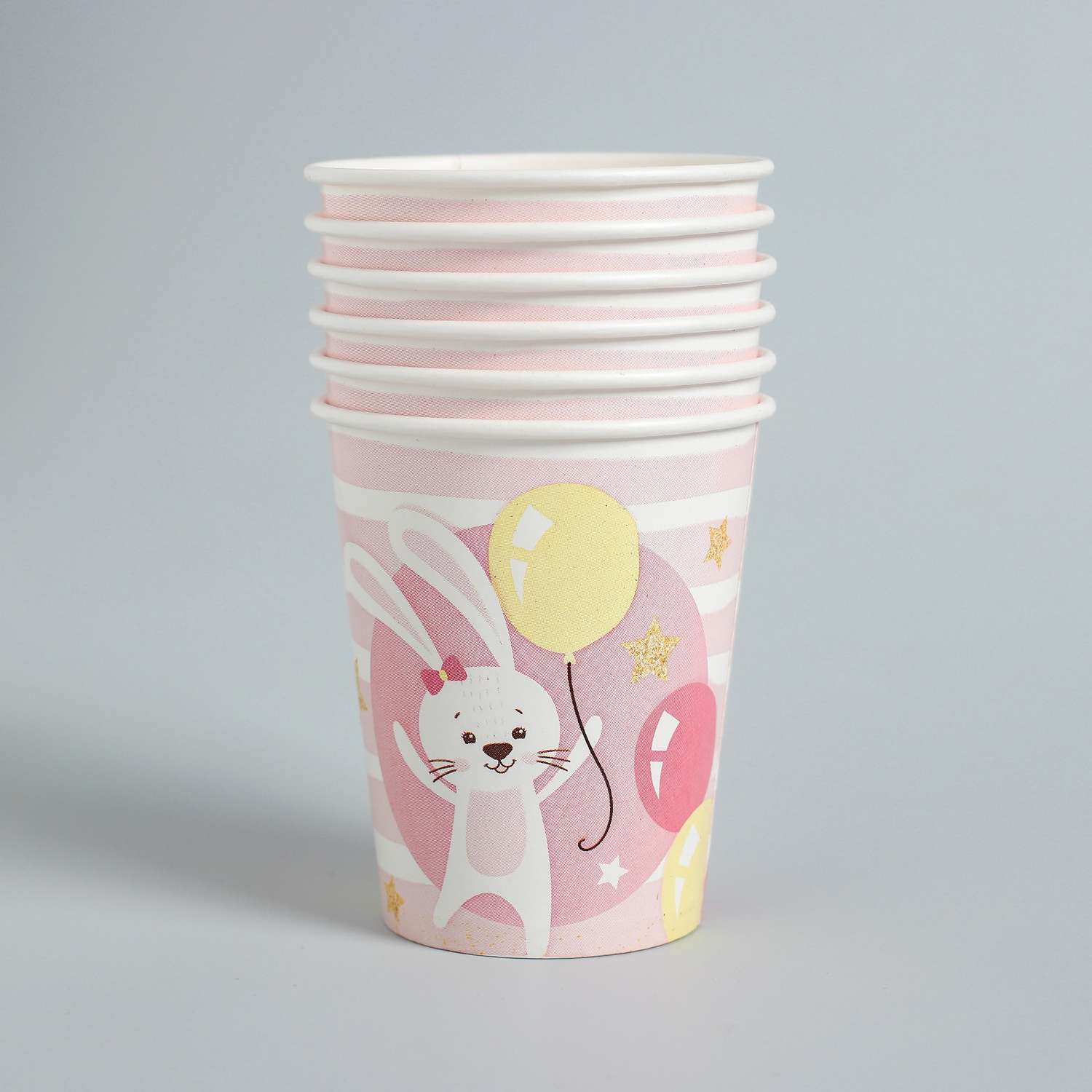 Набор бумажной посуды Страна карнавалия «С днём рождения 2 годика» розовый - фото 4