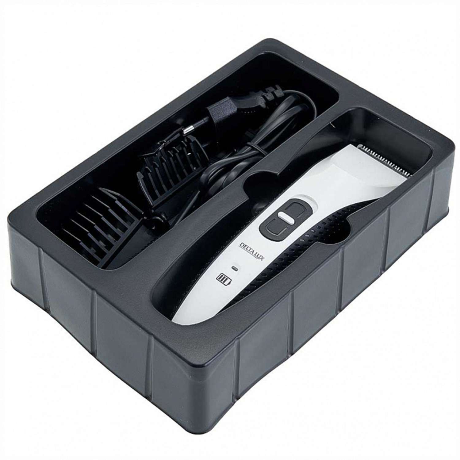 Машинка для стрижки волос Delta Lux DE-4207A 4 съемных гребня белый с чёрным - фото 3