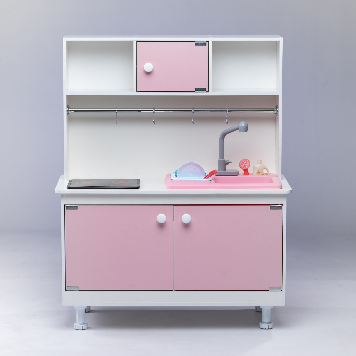 Детская кухня Sitstep рейлинг и интерактивная плита/вода из крана. Розовые фасады - фото 1