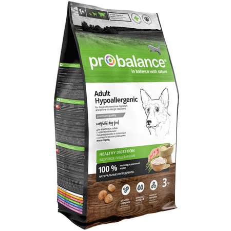 Корм для собак Probalance 3кг Adult Hypoallergenic с чувствительным пищеварением сухой