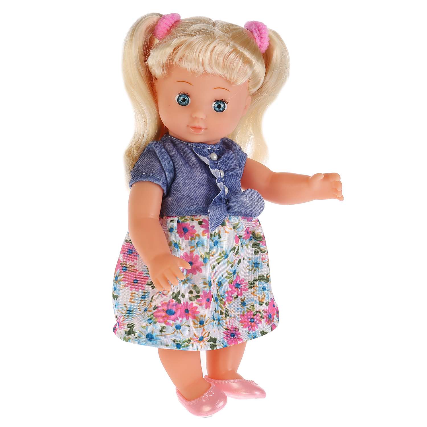Кукла Карапуз интерактивная в сине-белом платье в розовый цветочек 214793 214793 - фото 4