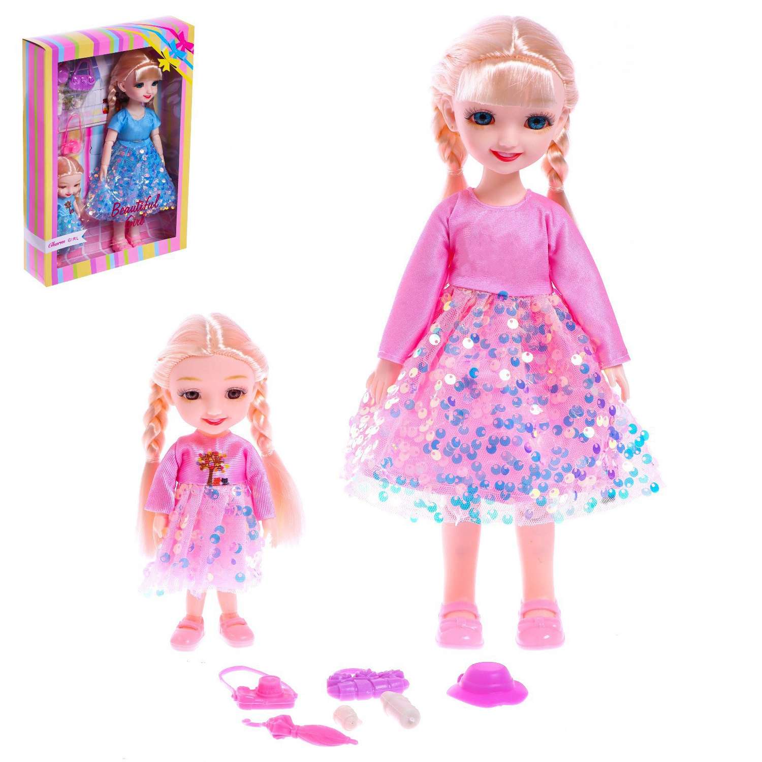 Кукла Sima-Land модная шарнирная «Анечка» с сестрёнкой в платье с аксессуарами цвет розовый 7836231 - фото 1