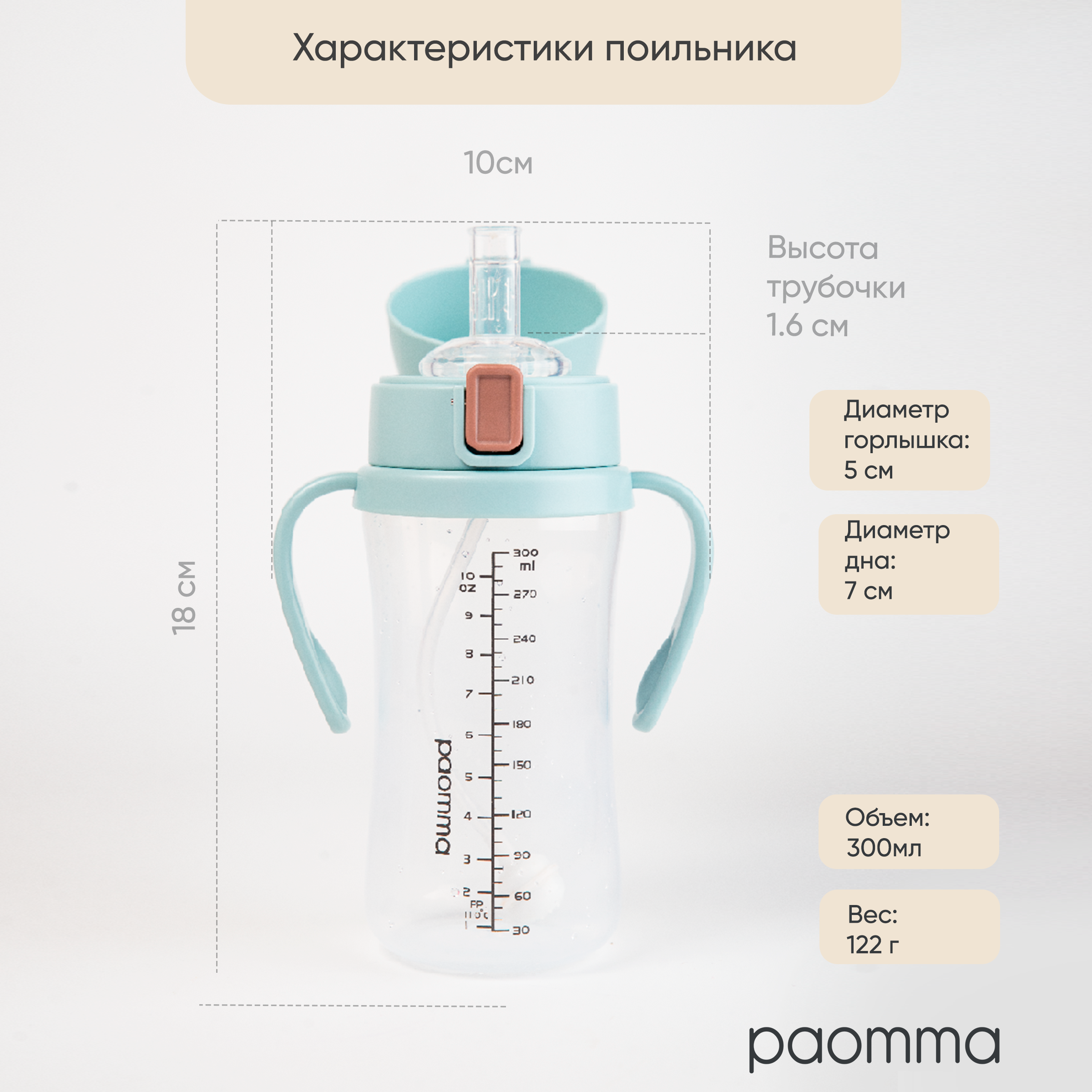 Поильник Paomma непроливайка детский с трубочкой 6 месяцев - фото 6