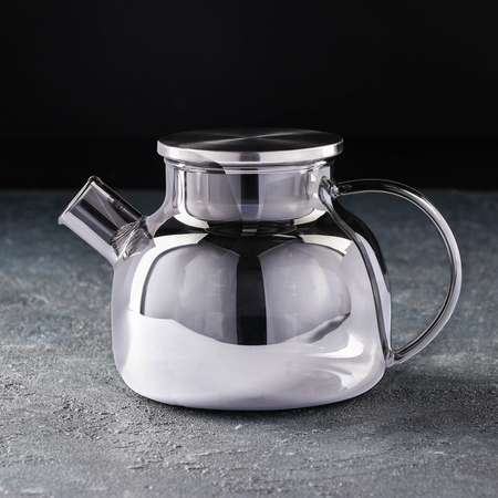 Чайник Sima-Land стеклянный заварочный «Глори» 1 л с металлическим ситом цвет серый