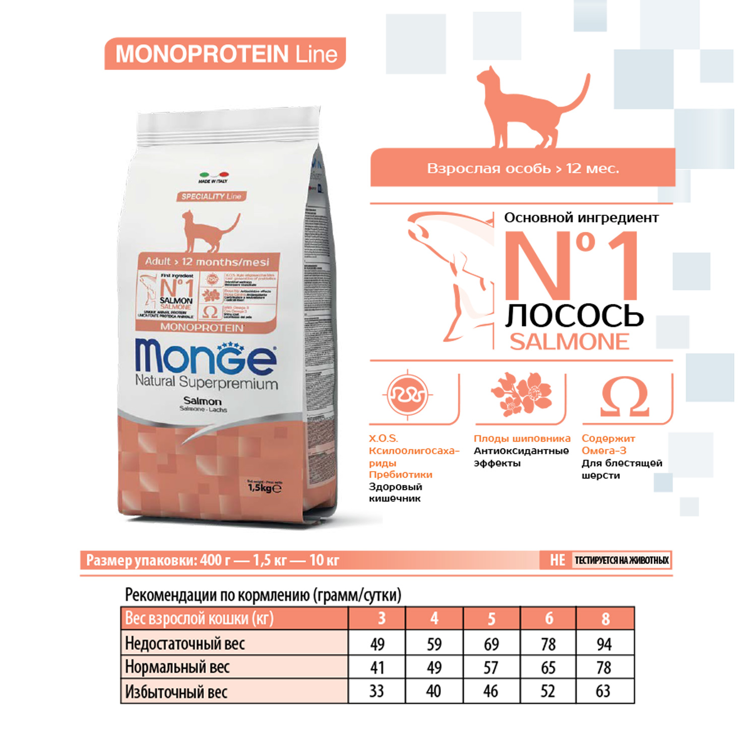 Корм для кошек MONGE Cat Monoprotein взрослых лосось 400г - фото 5