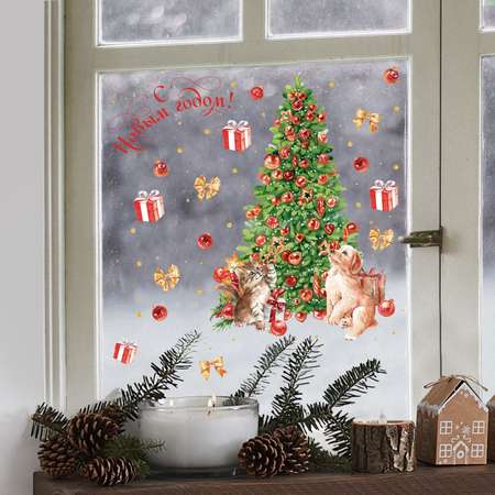 Виниловые наклейки Арт Узор на окна «Новый год» многоразовые 20 × 34 5 см
