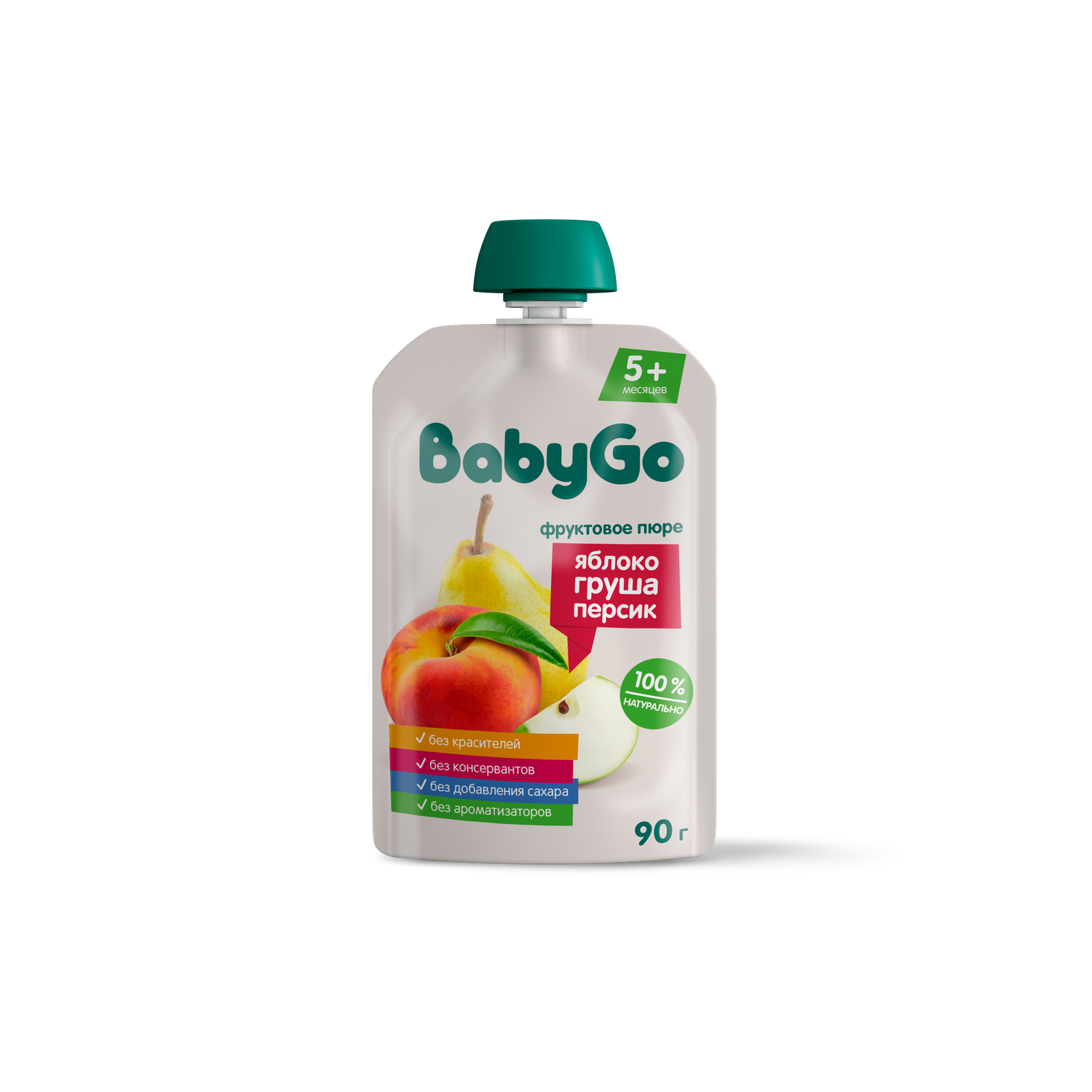 Пюре фруктовое Baby Go фруктовый салатик (яблоко-груша-персик) 90г с 5месяцев - фото 1