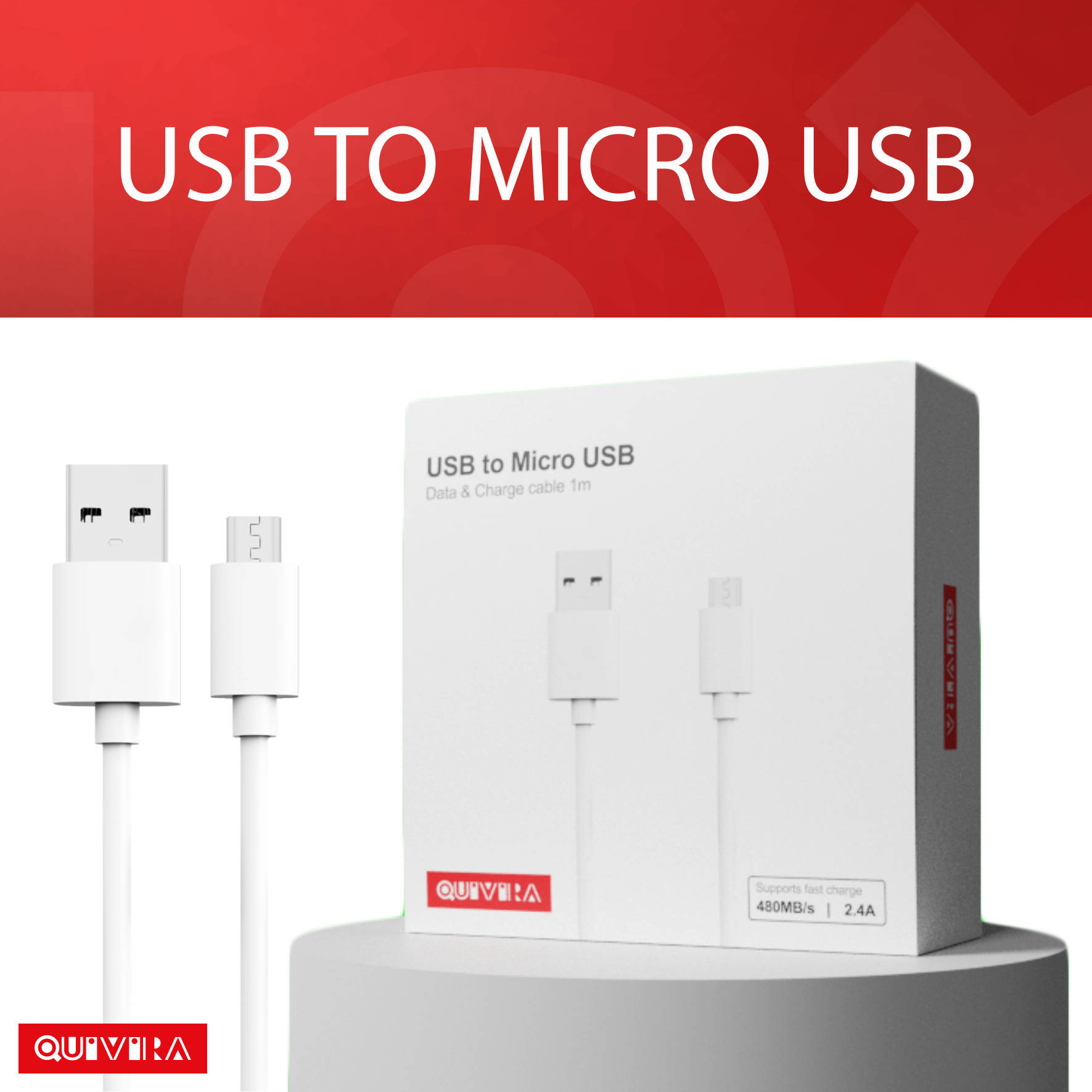 Кабель для мобильных устройств QUIVIRA Micro USB Зарядка для Телефона 1м  2.4А купить по цене 174 ? в интернет-магазине Детский мир