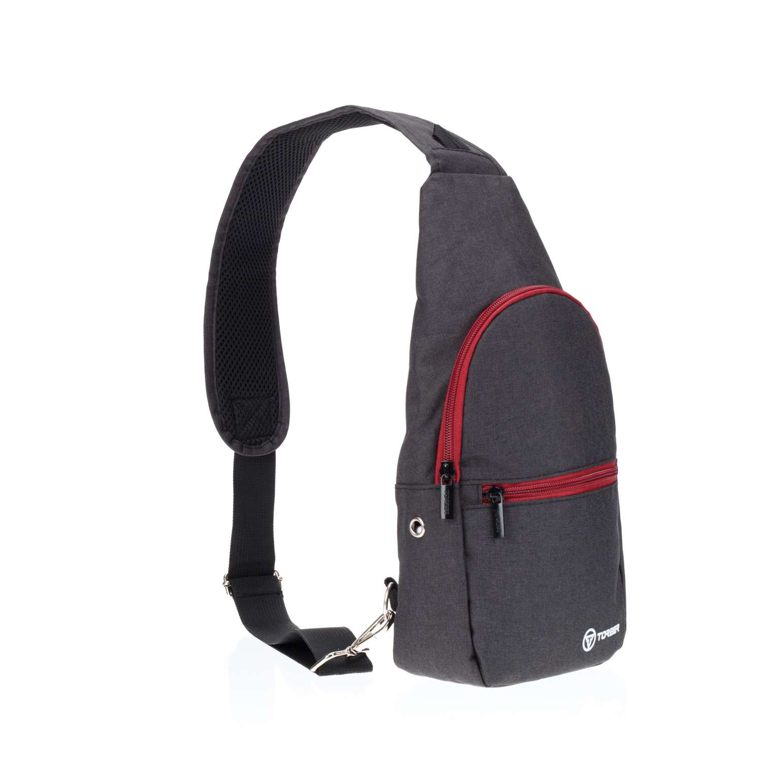 Рюкзак TORBER с одним плечевым ремнем чёрный бордовый - фото 3