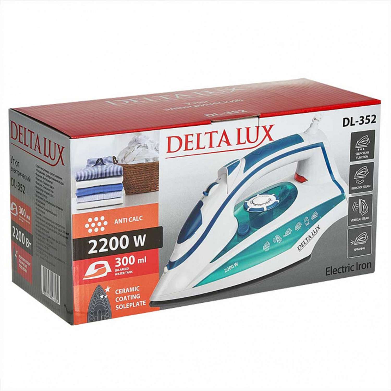 Утюг Delta Lux DL-352 белый с бирюзовым 2200 Вт керамическое покрытие антинакипь - фото 6