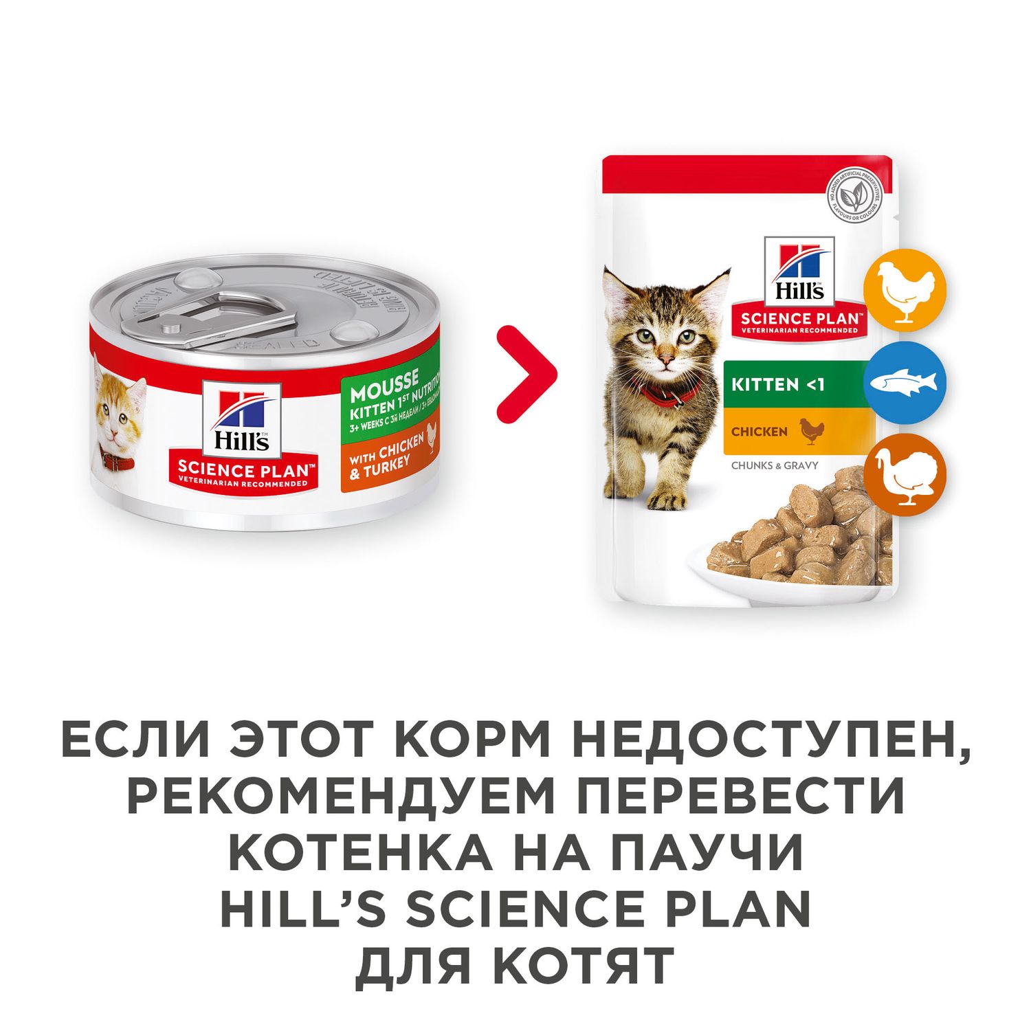 Корм влажный для котят HILLS 82г Science Plan мусс с курицей и индейкой для здорового роста и развития - фото 5