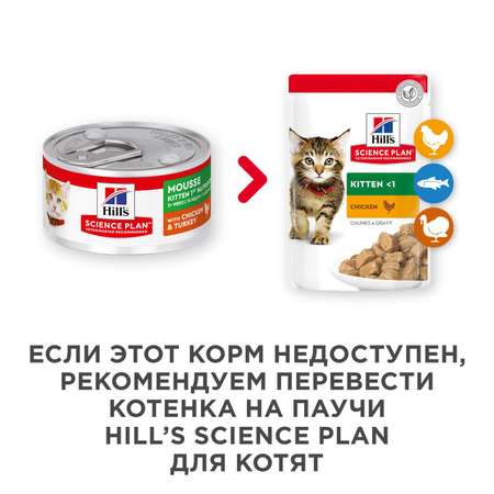 Корм влажный для котят HILLS 82г Science Plan мусс с курицей и индейкой для здорового роста и развития