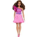 Кукла Barbie Fashionistas пышнотелая с каштановыми волосами в розовом блестящем платье HRH22