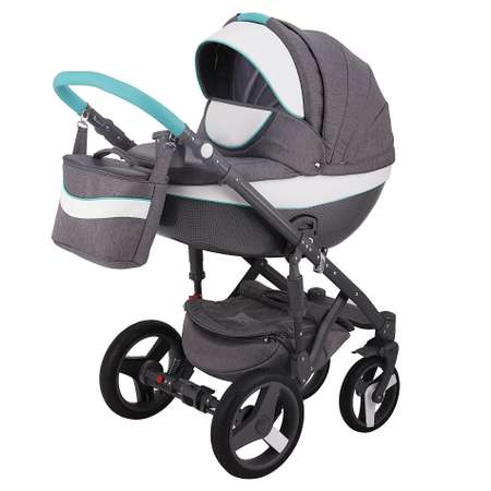 Коляска 3в1 BeBe-mobile Biagio Carbon D2 Серый+Белая кожа+Mint кожаная отделка