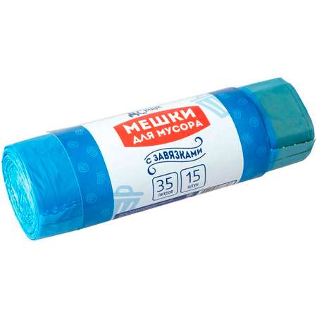 Мешки для мусора Домашний сундук с завязками 35л. 15 шт. рулон 19мкм ДС-168 голубые