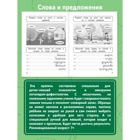 Прописи Проф-Пресс для левшей с ручкой в комплекте. Набор из 2 шт Буквы и слоги+слова и предложения