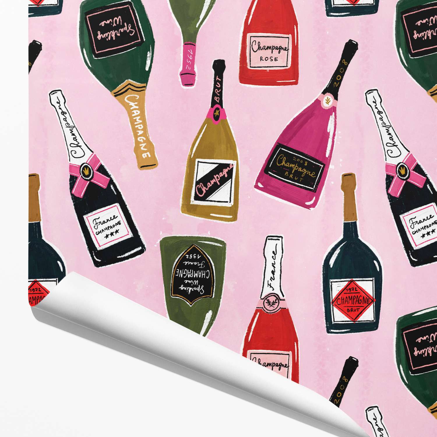 Бумага упаковочная Красота в Деталях Шампанское на розовом фоне - фото 1