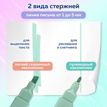 Текстовыделители Brauberg двусторонние набор 6 цветов моранди