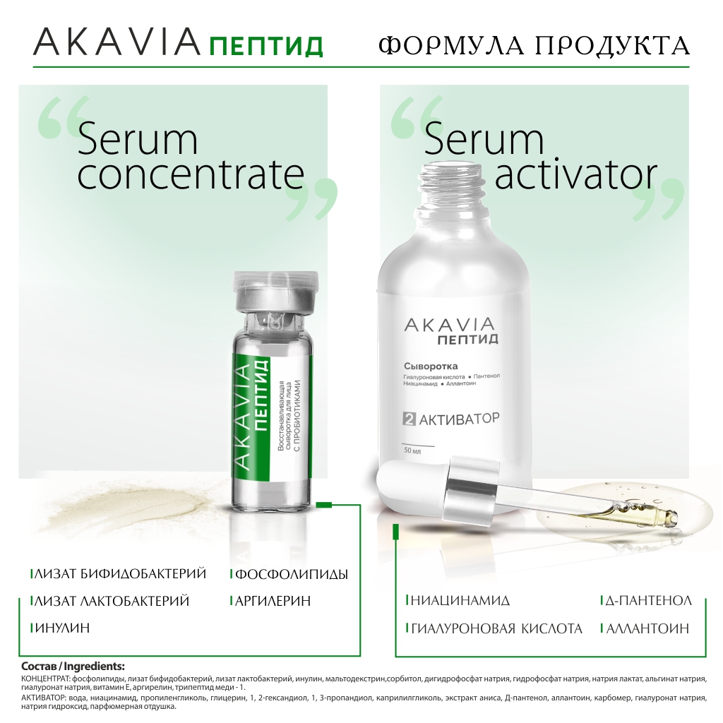 Сыворотка АКАВИЯ peptide Восстанавливающая для лица с пробиотиками - фото 3