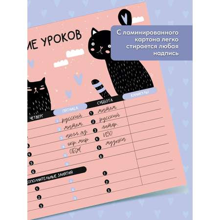 Расписание уроков Пиши-стирай SCHOOLFORMAT А3 МЯУ ламинированный картон + маркер