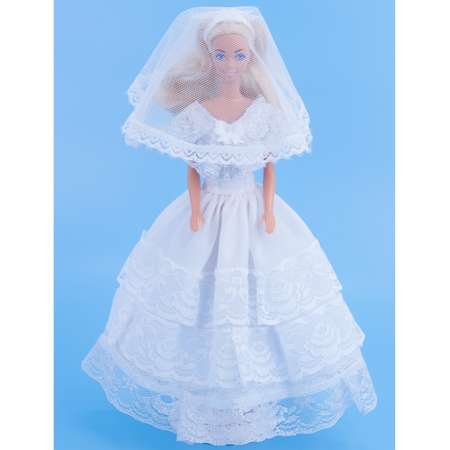 Одежда для кукол Модница 29 см Свадебное платье с фатой 1904 белый-серебро