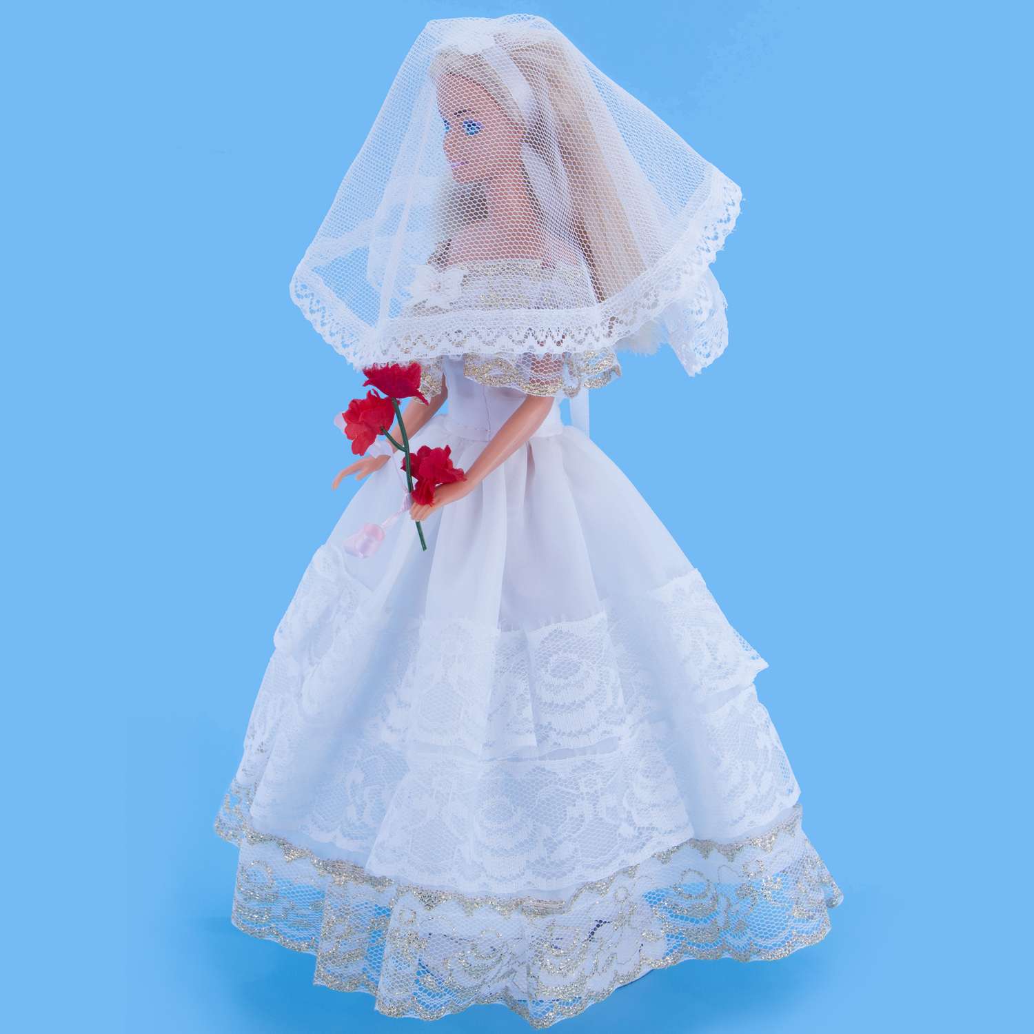 Одежда для кукол Модница 29 см Свадебное платье с фатой 1904 белый-золото 1904белый&amp;золото - фото 4
