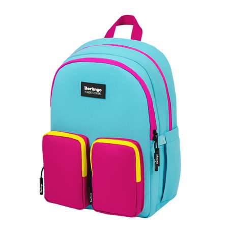 Рюкзак BERLINGO Молодёжный школьный серии Color blocks Blue fuxia