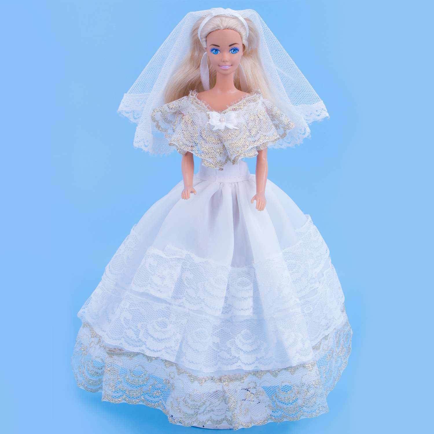 Одежда для кукол Модница 29 см Свадебное платье с фатой 1904 белый-золото 1904белый&amp;золото - фото 8