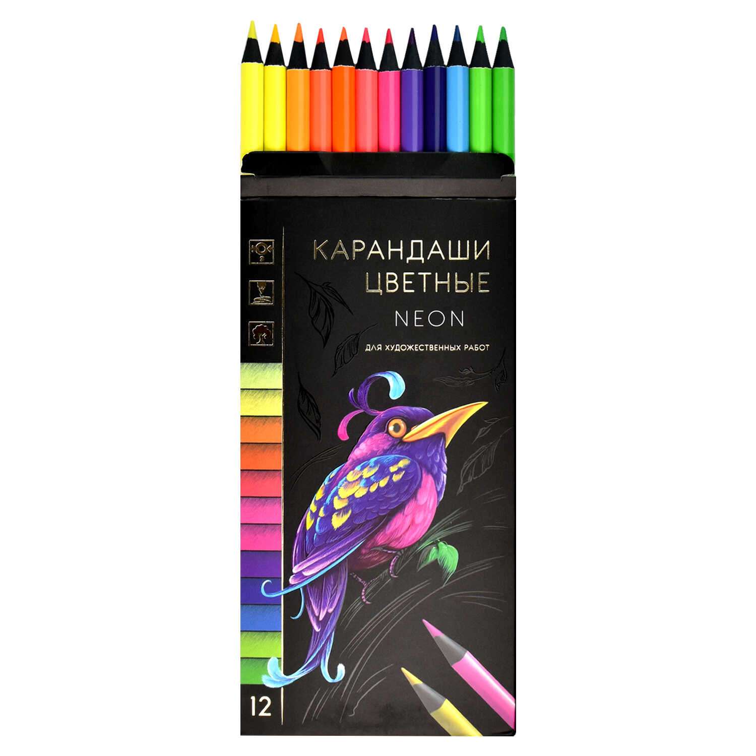 Набор цветных карандашей 12 цв ФЕНИКС+ Неон - фото 2
