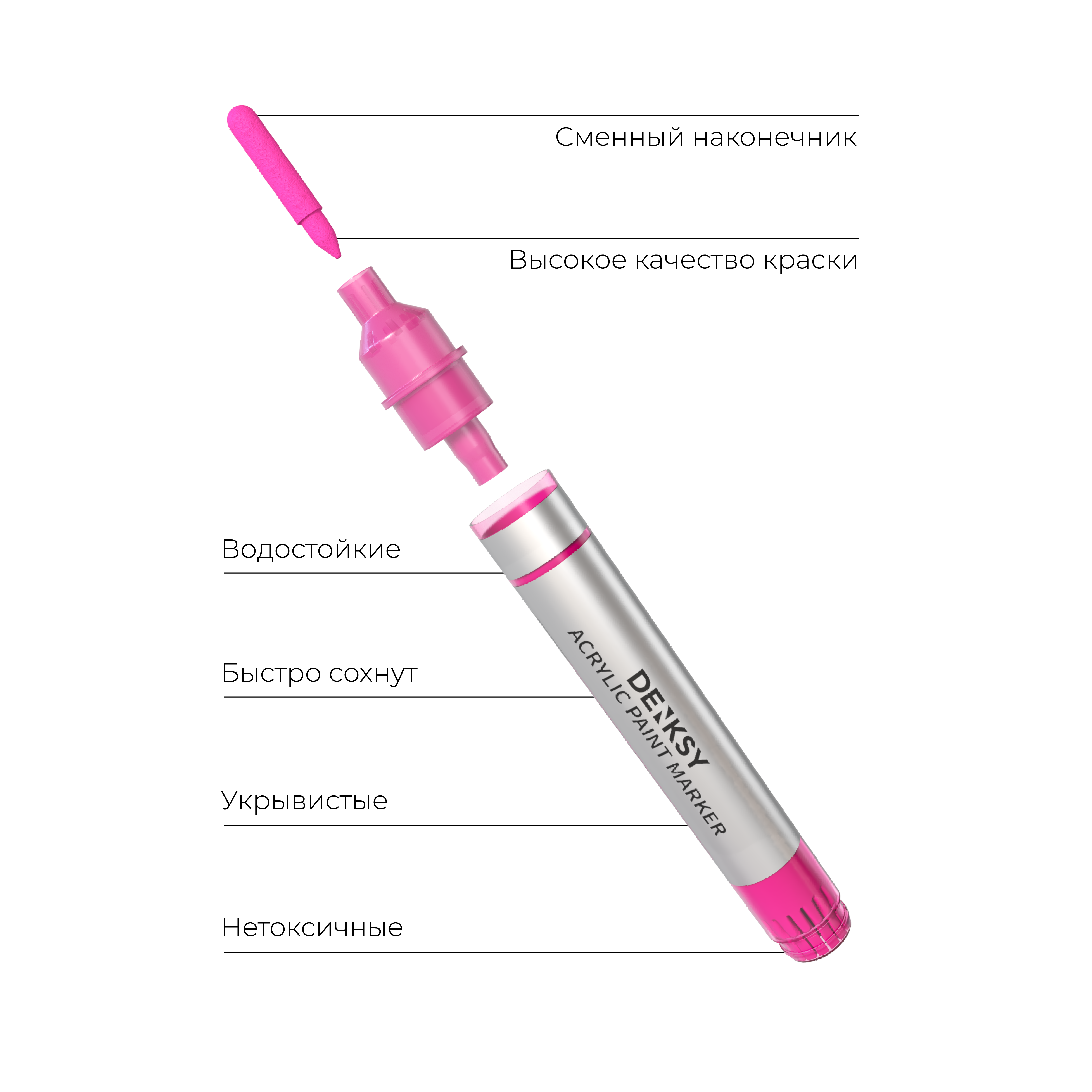 Акриловые маркеры DENKSY 10 цветов со сменными наконечниками 3 и 5 мм - фото 4
