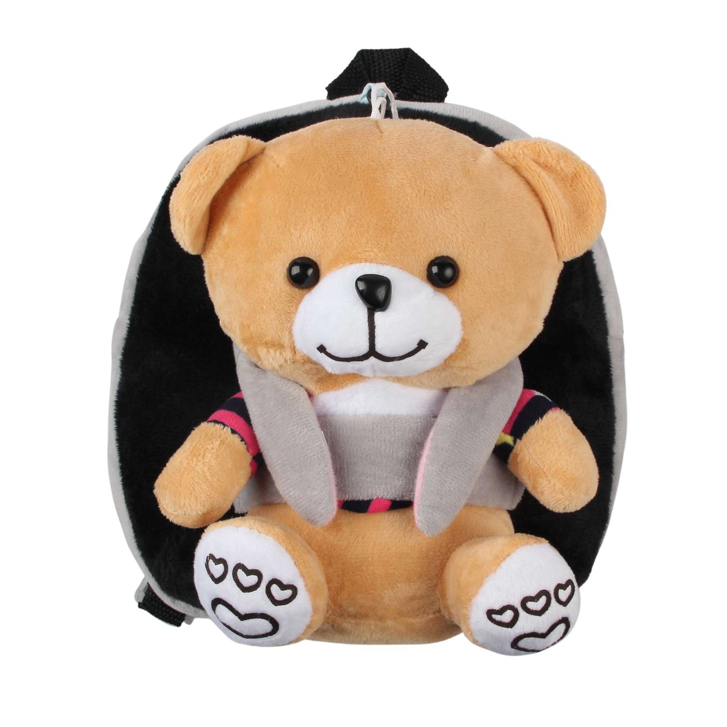 Рюкзак с игрушкой Little Mania серо-черный Мишка светло-коричневый - фото 1