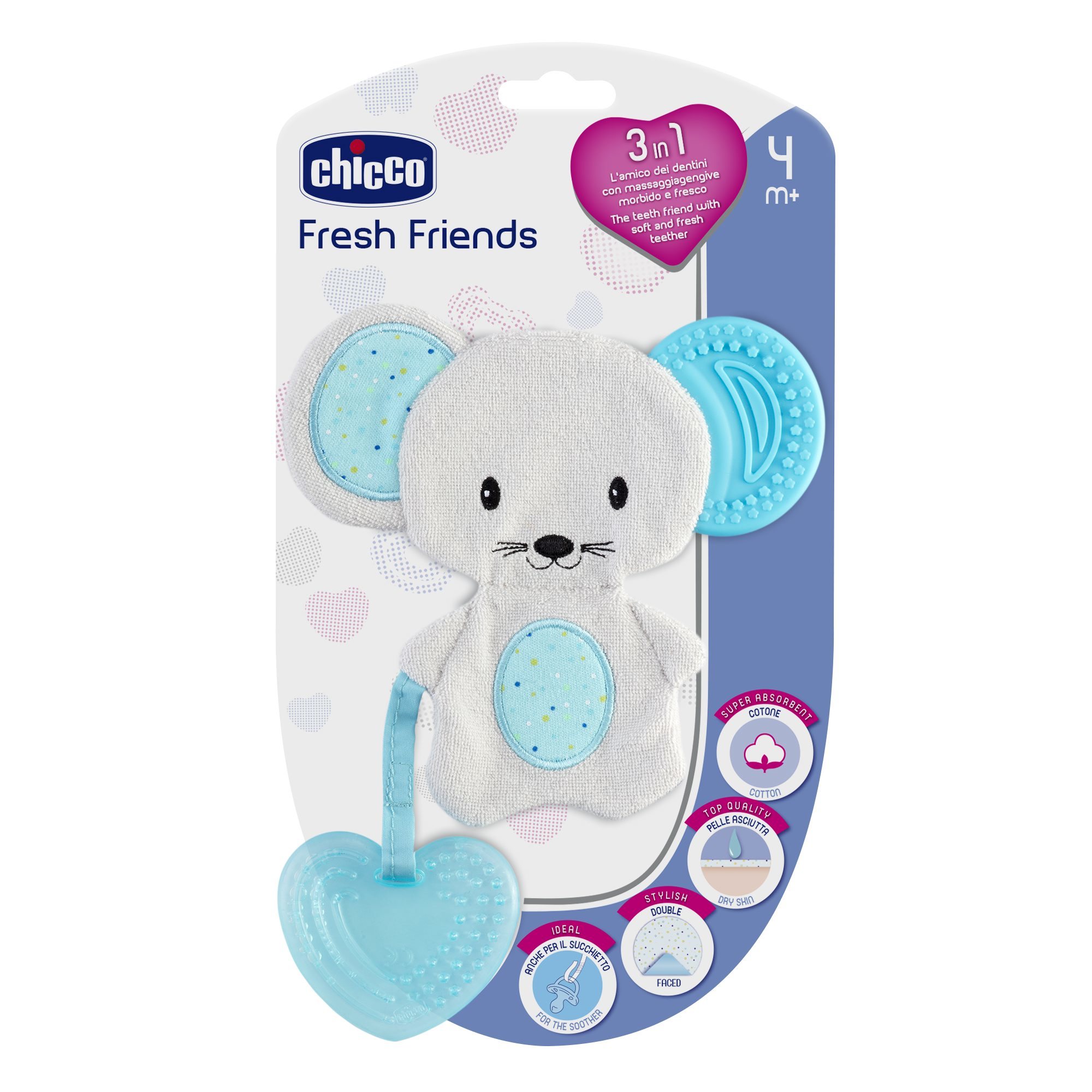 Игрушка-прорезыватель Chicco Fresh Friends 3в1 с 4месяцев Голубой - фото 2